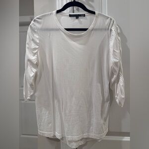 VERONICA BEARD White Waldorf Ruched Sleeve T-Shirt - Size Medium